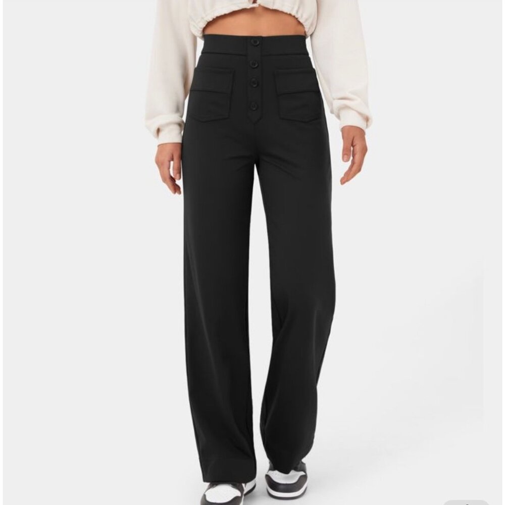 HALARA Black Straight Leg Pants with Elastic Waistband